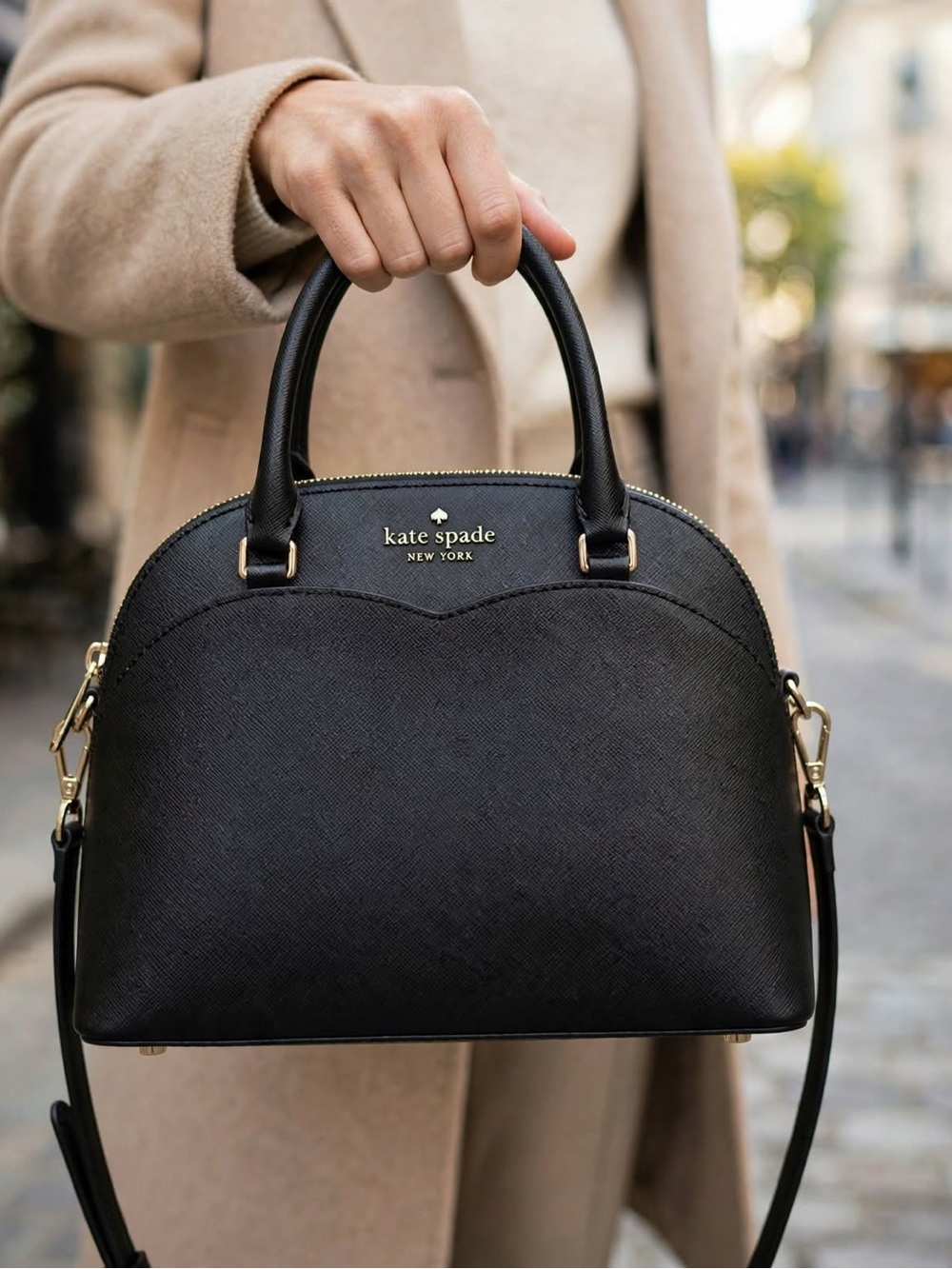 Kate Spade New York Paton med dome Satchel Bag - Black Leather NWT MSR…